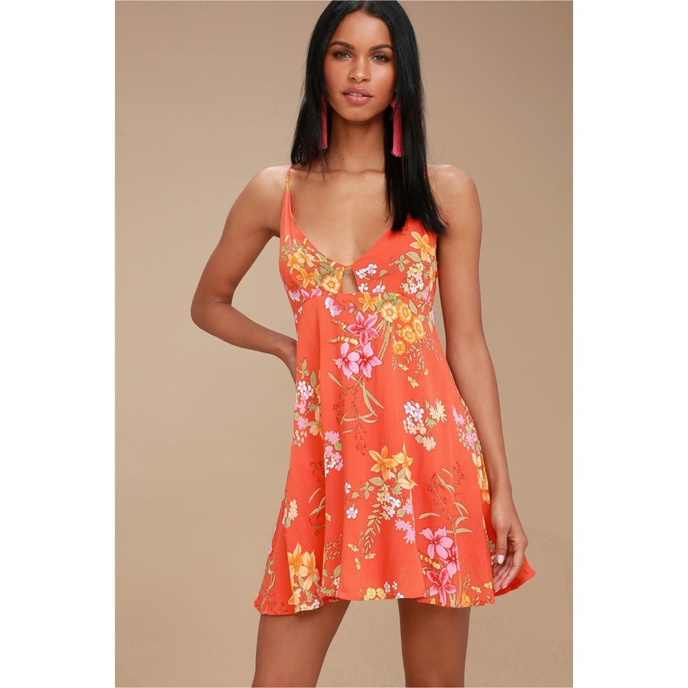 Lulu’s Lily Pond Orange Floral Print Swing Dress